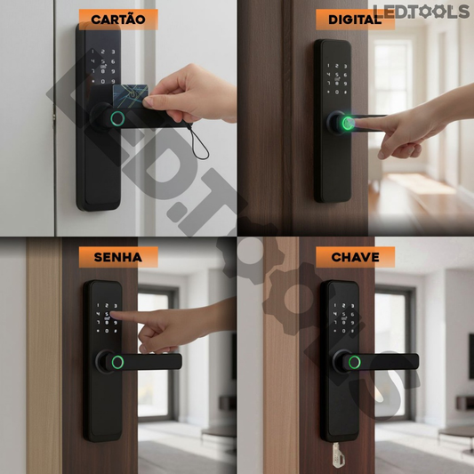 Fechadura Eletrônica Digital 5 em 1 Com Biometria, Bluetooth, Senha Touch, Chave e Tag